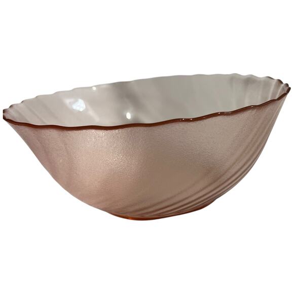 Glcoloc Vintage Pink Frosted Glass Swirl Bowl Ruffled Edge Collectible - Picture 7 of 10